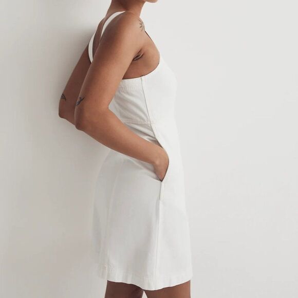 NWT Madewell Square-Neck Sleeveless Denim Mini Dress White 00 - Picture 4 of 10